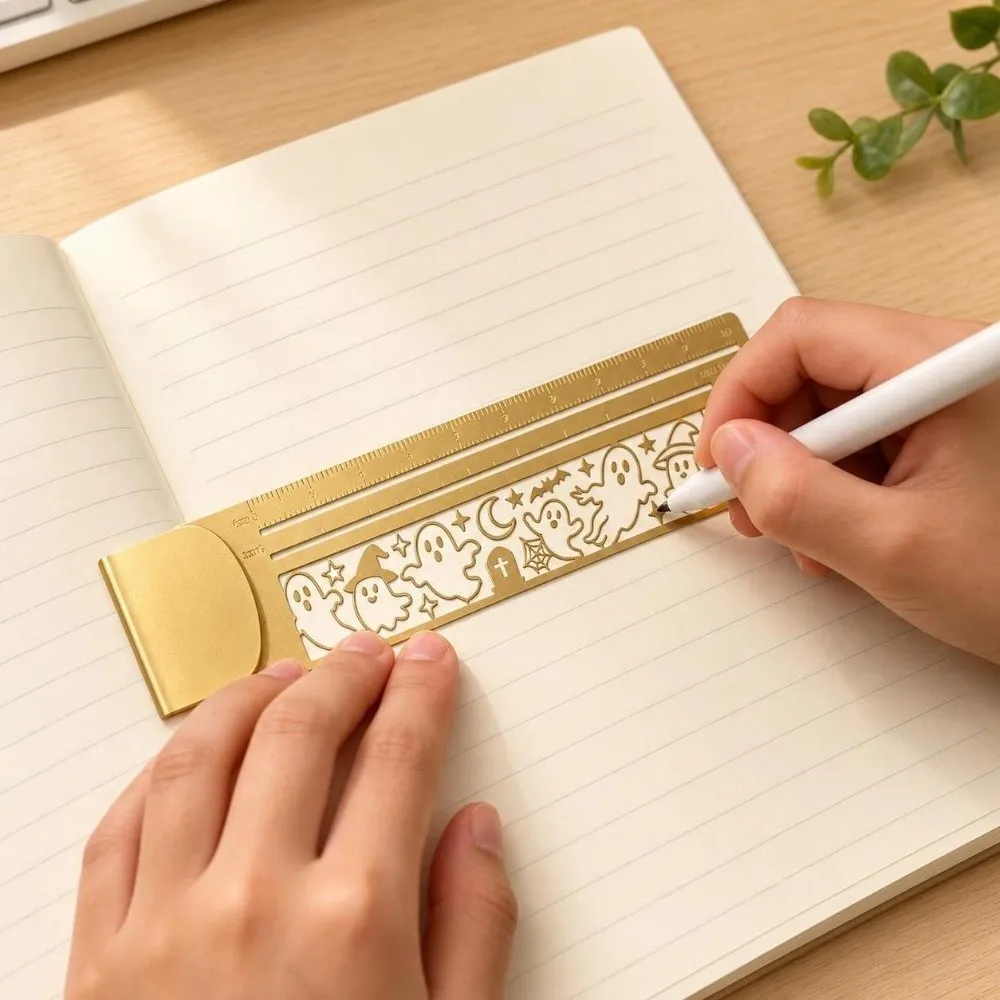 Portable Brass Bookmark Ruler Hollow Multi-functional Drawing Template Ruler Cute Patterns Measuring Ruler Journal Scrapbook