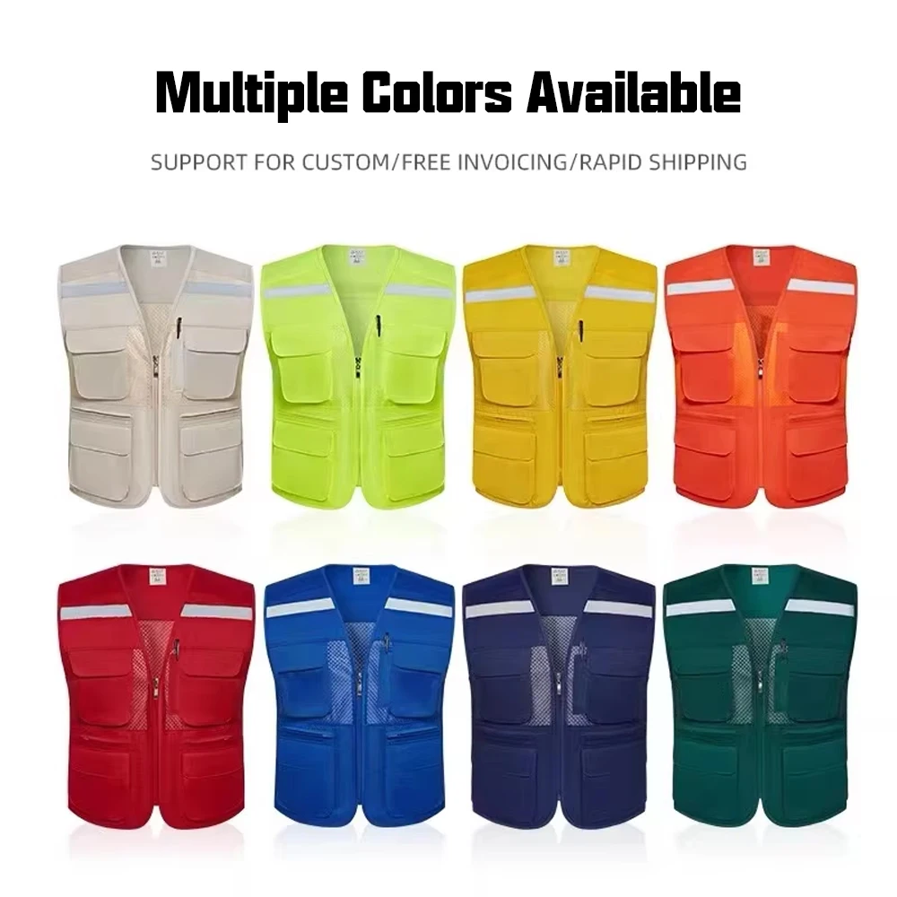 High Visibility Multiple Pockets Breathable Safety Vest Construction Site Night Riding Safety Clothing