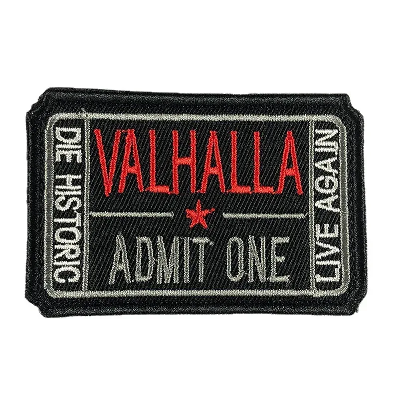 Valhalla Admit One Patch Embroidered IronOn SewOn Badge Vikings Norse Mythology Music Festival Punk Rock Gothic Biker Enthusiast