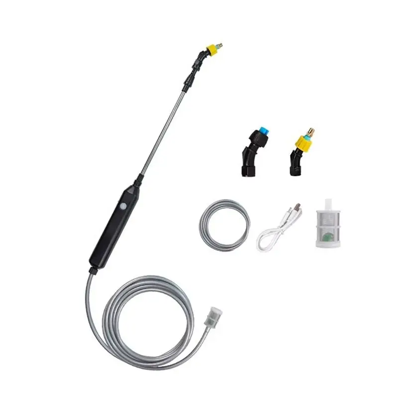 AEE8-Electric Sprayer With 4M Pipes Garden Watering Spray Gun With 2 Nozzles Type-C/USB Telescopic Irrigation Tools