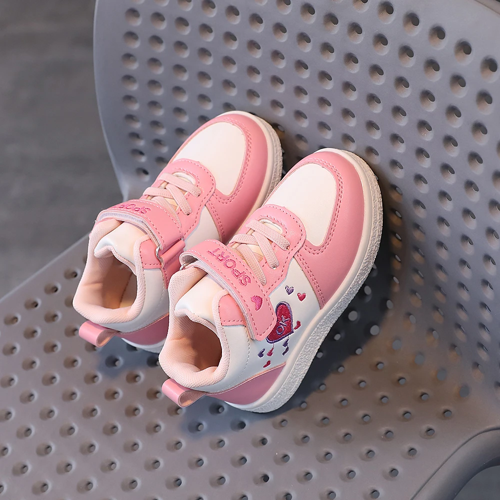 COMFY KIDS Girls 3-12 Years Pink White Heart Princess Style Mid Top Shoes Adjustable Strap Soft Comfortable All-Season Wear Daily Party Casual Shoes
