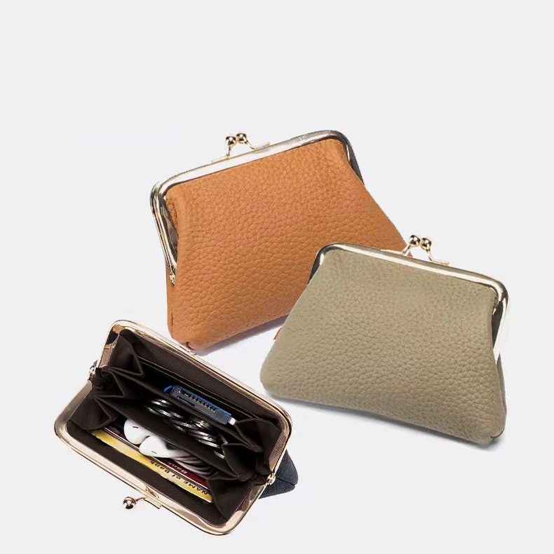 

Coin Purses for Women, Fashion Kiss Lock Change Pouch, Double Clip Key Card Storage Bag