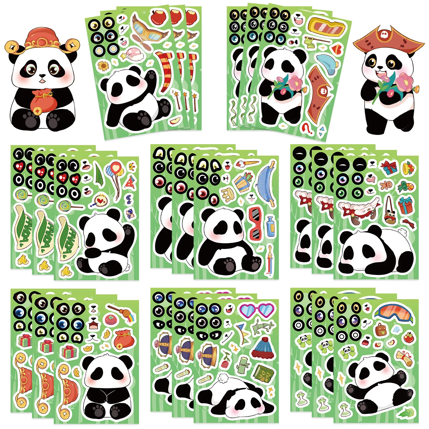 

8/16Sheets Cartoon Panda Animal Face Swap Stickers DIY Guitar Refrigerator Phone Laptop Suitcase Motorcycle Water Cup Skateboard