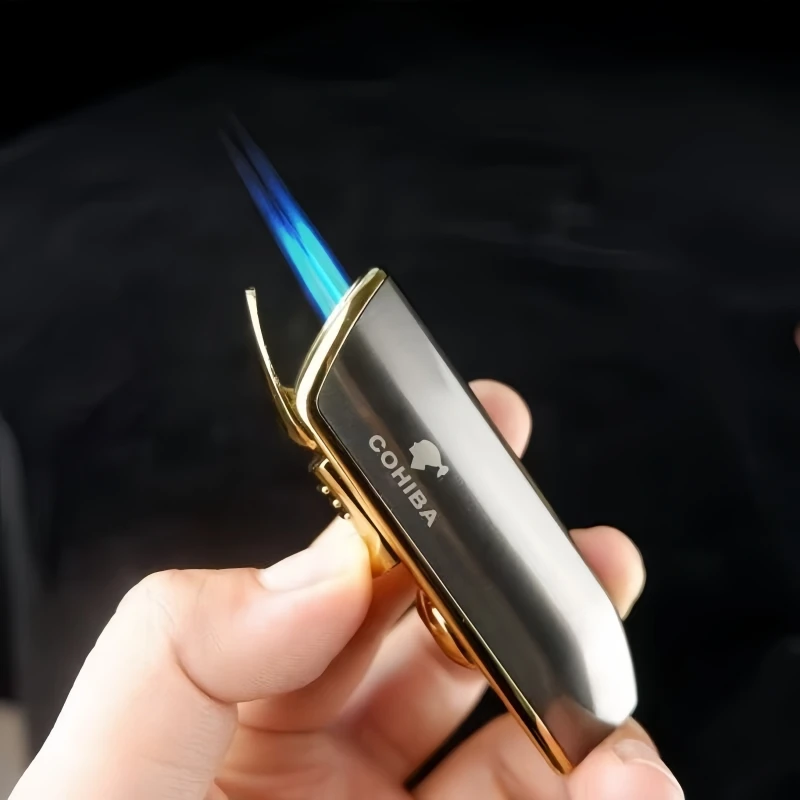 

Cigar Lighter with Three Flames Straight Forward Cigar Lighter Windproof Blue Flame Metal Personalized Inflatable Lighter