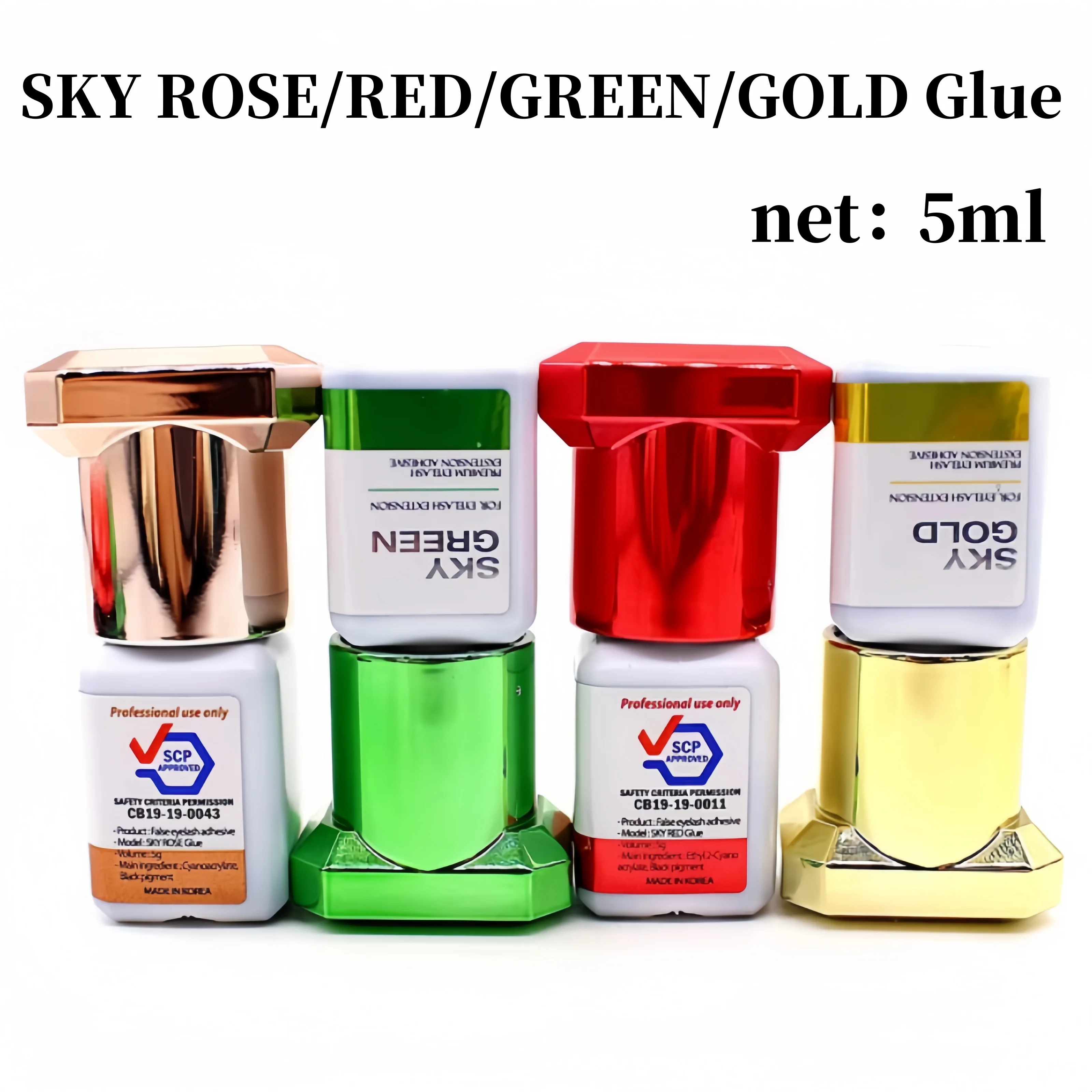 5 Bottles SKY Rose Glue for Eyelash Extension 5ml Korea Sky Glue Red Gold Green Cap False Lash Adhesive Makeup Tools Wholesale