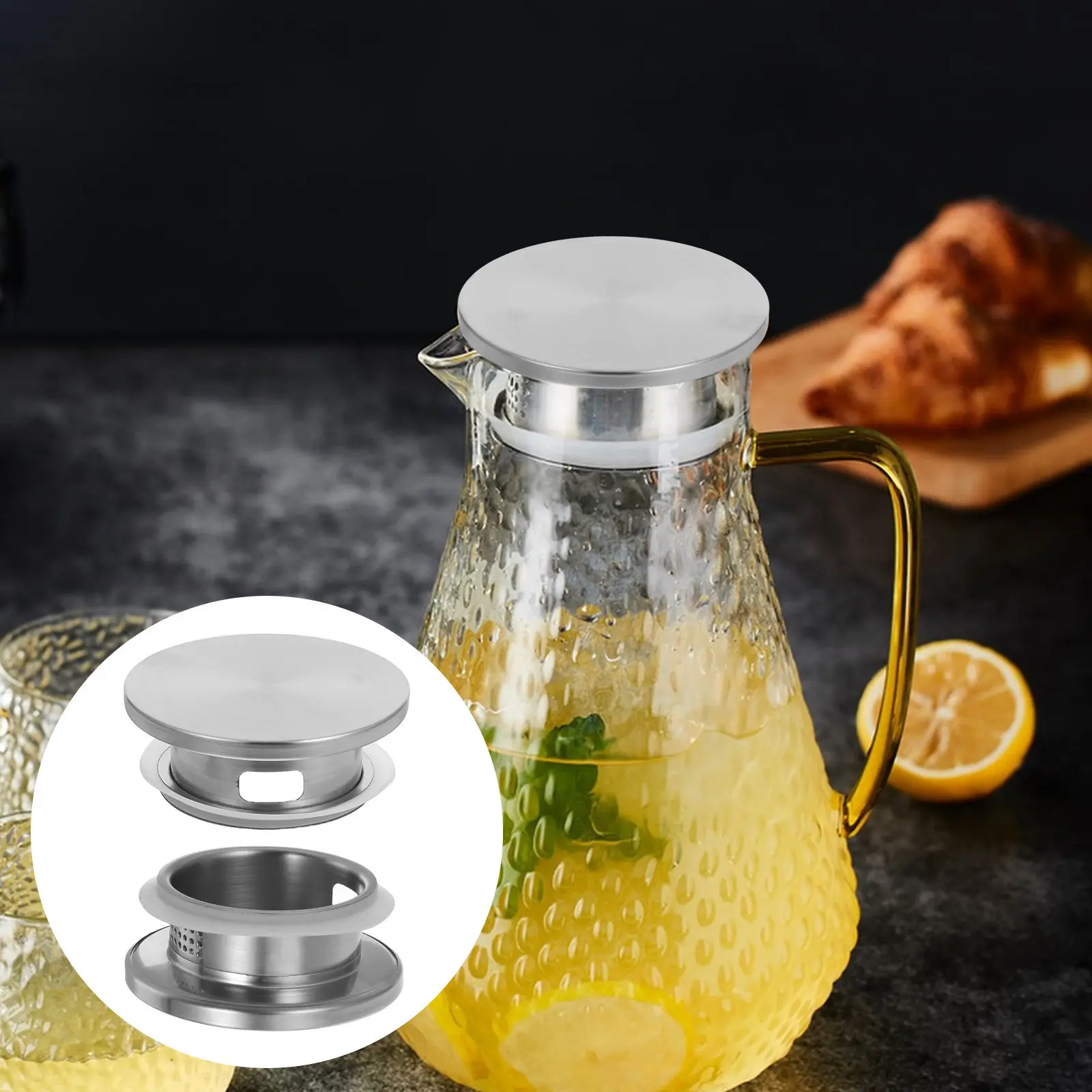 2Pcs Premium Stainless Steel Pitcher Lid with Fine Filter Holes Double Water Outlet for Tea Juice Filtration Wear Resistant