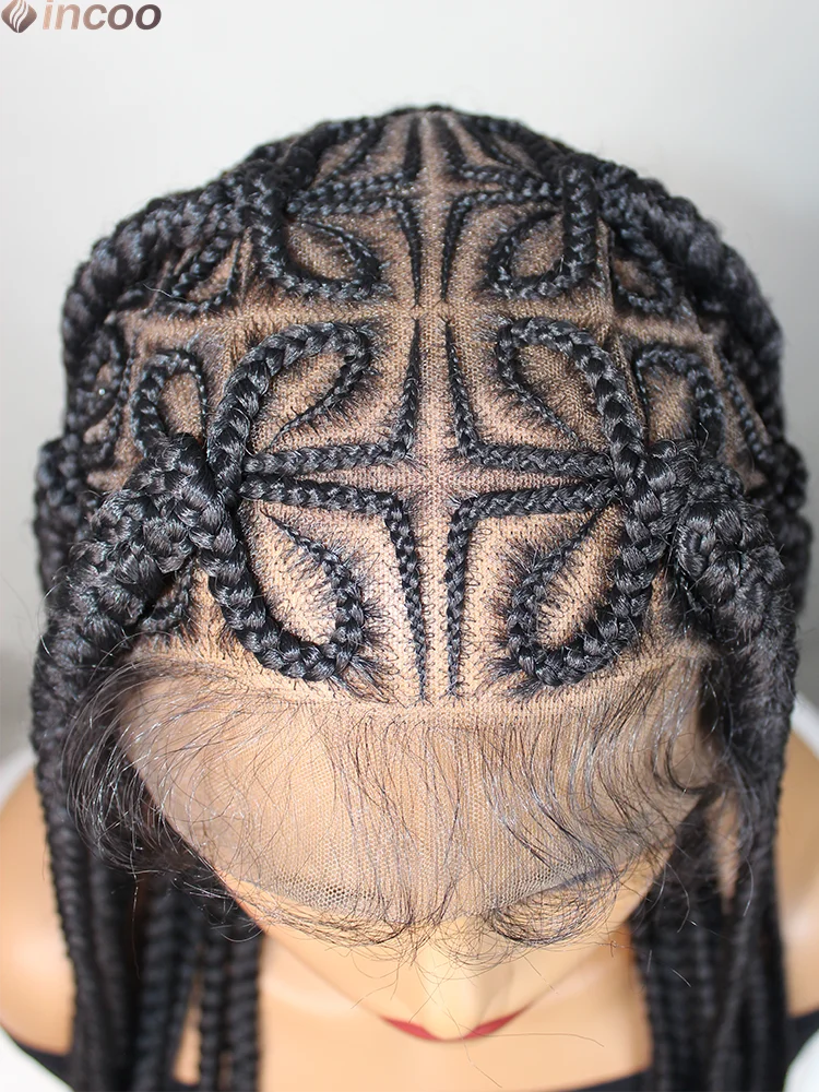 

Corncow Braided Wigs Synthetic Full Lace Front Wigs Jumbo Knotless Braids Lace Wig For Black Women