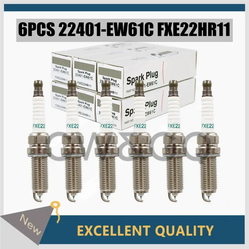 6pcs 22401-EW61C FXE22HR11 Dual Iridium Spark Plug for Nissan 350Z Altima Maxima Murano Pathfinder Quest V6 VQ35 3.5L