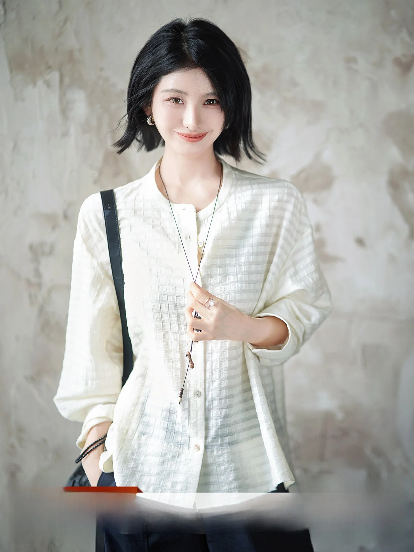 

Zhaodaxi Linen Shirt Mixed Fiber Long Sleeve Color Woven Small Grids Atmosphere Sensation Commute Style Simple Design Women's...