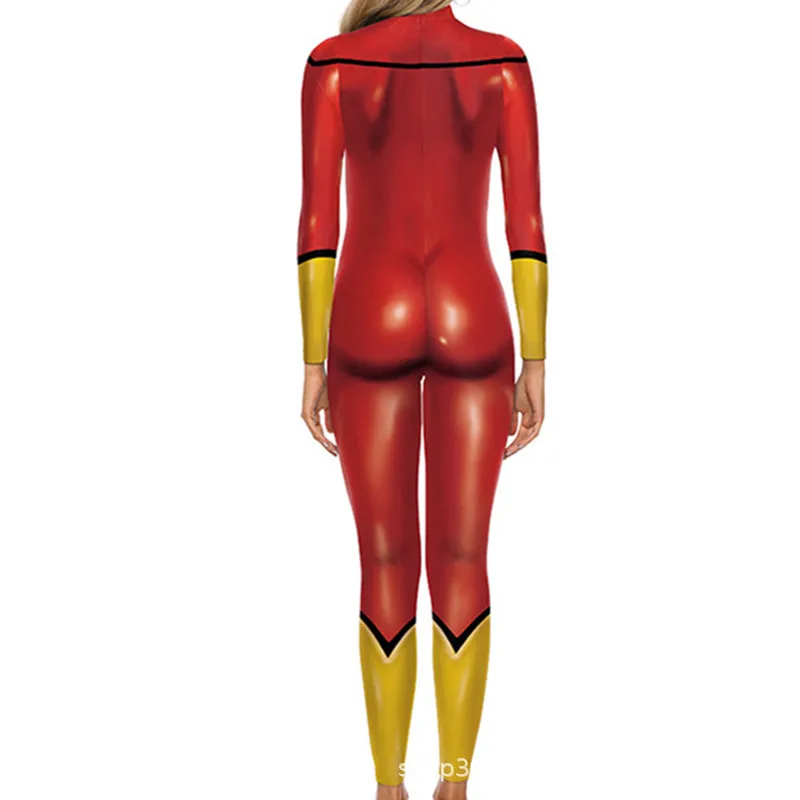 Halloween Sexy Damen Kostüm mit Digitaldruck, Karneval Bodysuit mit Reißverschluss, Party Cosplay Jumpsuit Outfit – Detail 28
