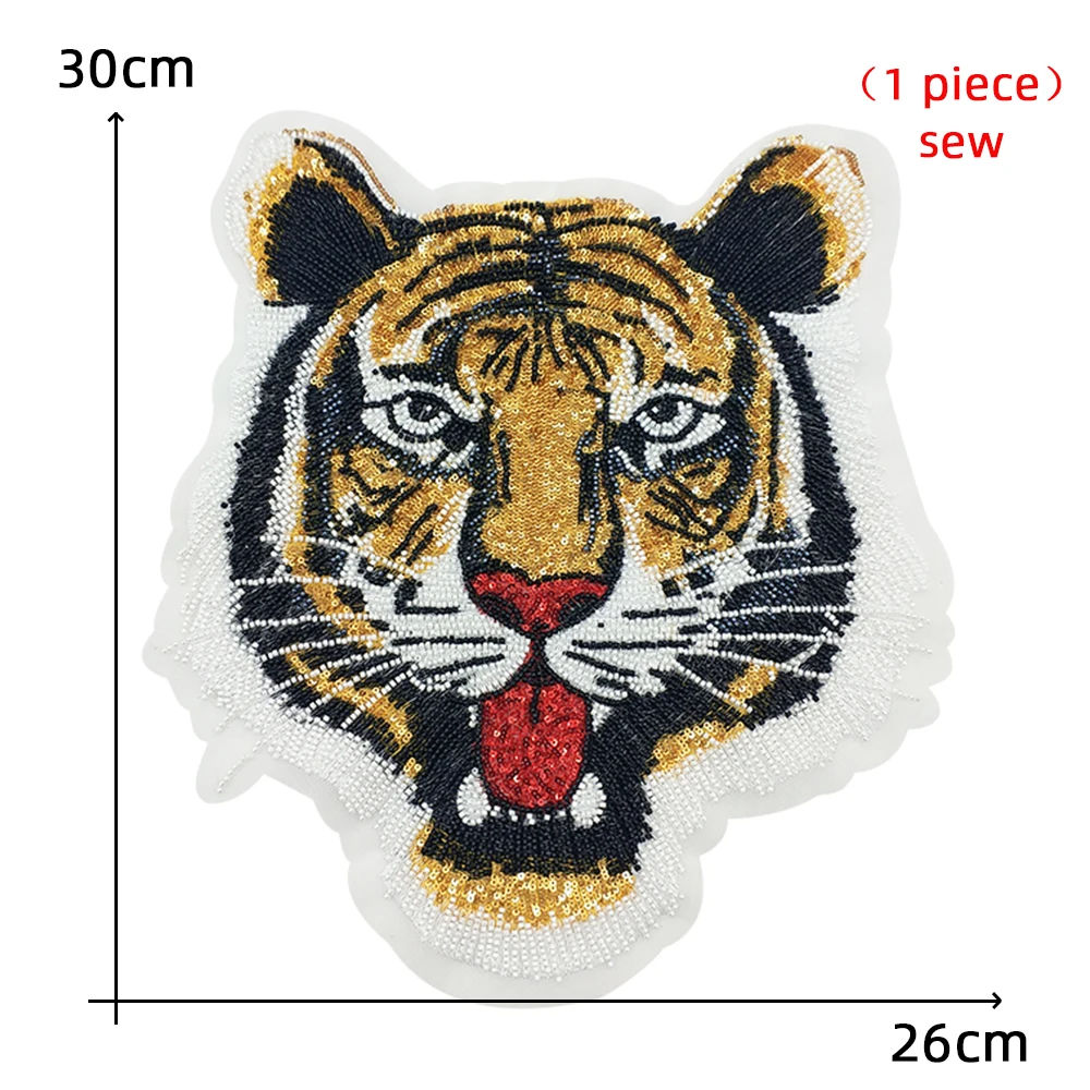 Domineering Sequin Cool Yellow Tiger Embroidery Beaded Patch Punk Rock Applique Big Badge Jacket Clothes Sewing DIY Accessories