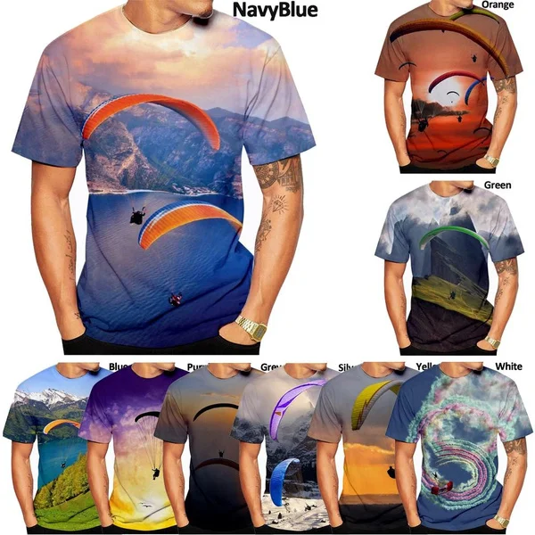 Summer fashion paraglider 3D printed T-shirt men's and women's casual short sleeve streetwear top Plus Size 2XS-6XL