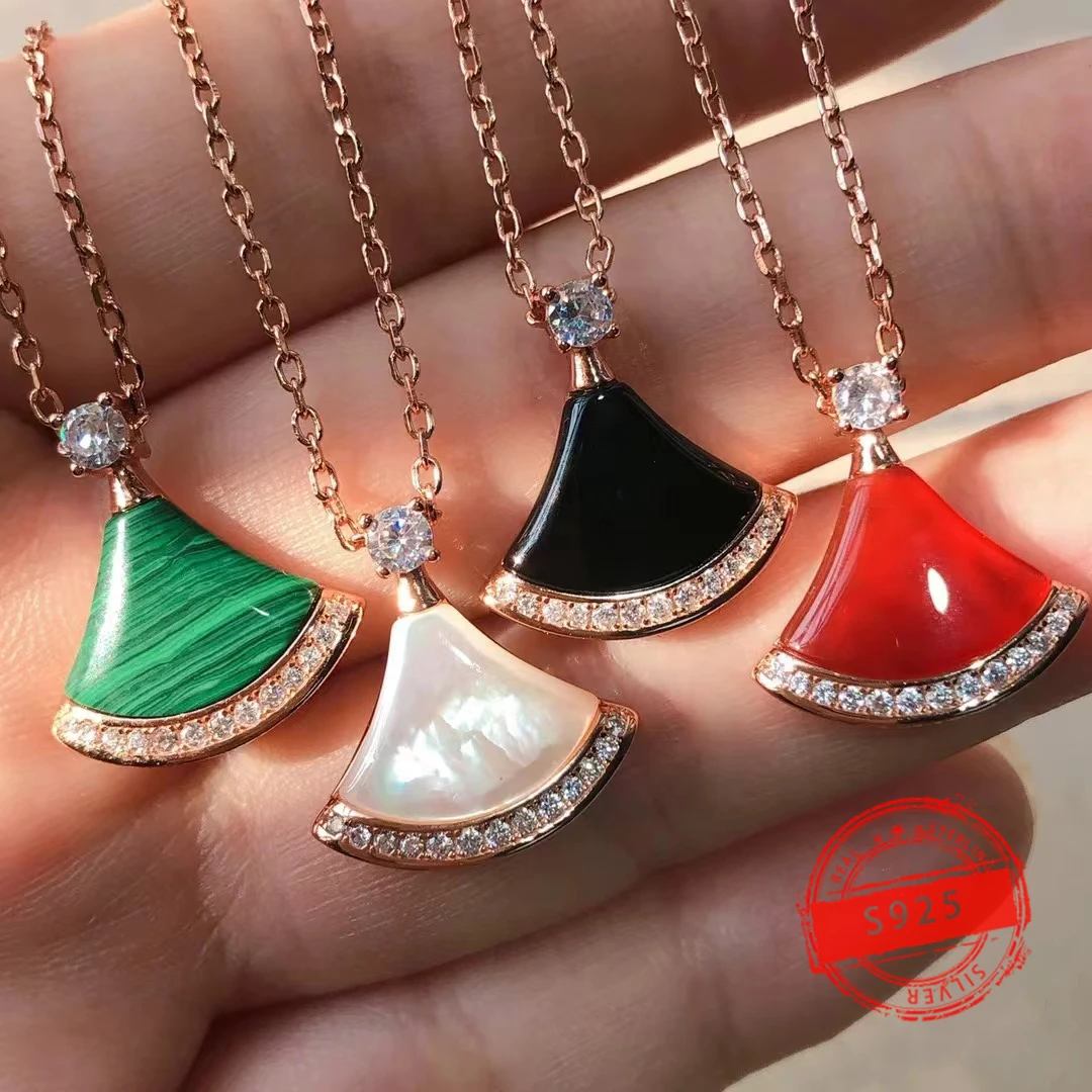 Hot selling s925 sterling silver fritillaria ceramic women's pendant necklace, simple and fashionable trend design sense