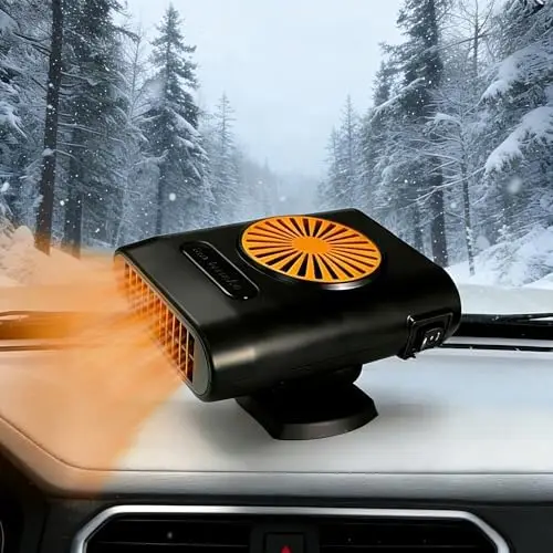

12V 200W Car Heater & Defroster Fan – Fast Heating & Cooling, 2-in-1 Cigarette Lighter Plug (Orange Black)