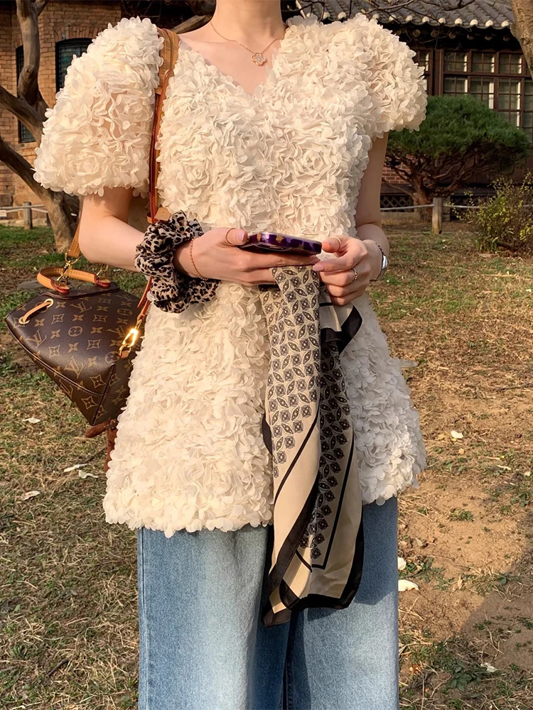 Liangliang nom dame Sle t-shirt dimensionnel pétale bulle Sve Dr femmes été nouveau rétro Faionable couches ort jupe