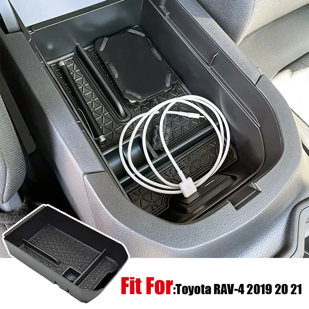 

ABS Car Tuning Central Armrest Storage Box Secondary Center Console Storage Organizer Compatible for Toyota RAV-4 2019 2020 2021