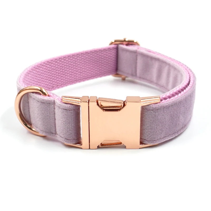 Pink Purple Velvet Luxury Dog Harness and Leash Set Personalized Designer Collar for Dogs Safety Rose Gold Buckles Pet Leash Kit