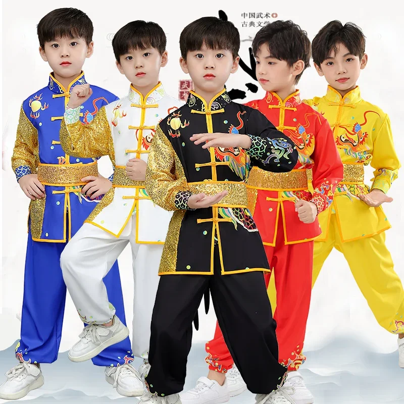 Konkurs Kung Fu kostiumy sceniczne Wushu ubiór na przedstawienie chiński styl Taijiquan treningowy ubrania gry sportowe młodzieży