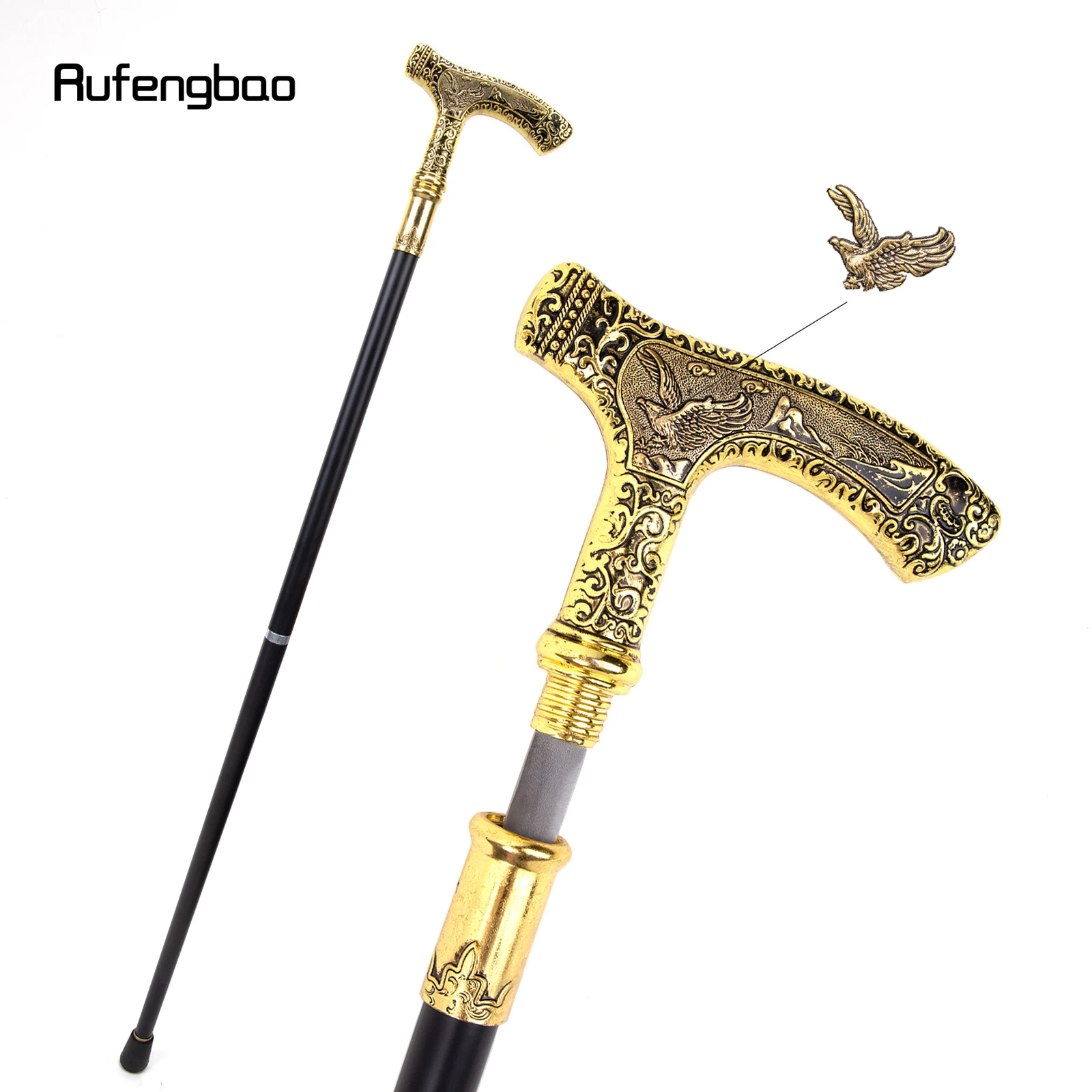 Gold Luxury Eagle Handle Walking Stick with Hidden Plate Self Defense Fashion Cane Plate Cosplay Crosier Stick 90cm