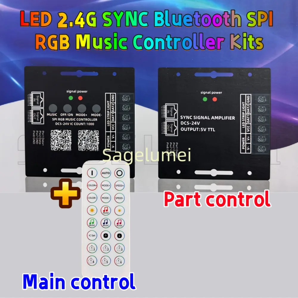 

DC5-24V Беспроводной 2,4G Bluetooth Красочный SPI Музыкальный Контроллер Сетевой Порт Синхронизация Сигнальный Приложение Красочный Музыкальный Контроллер