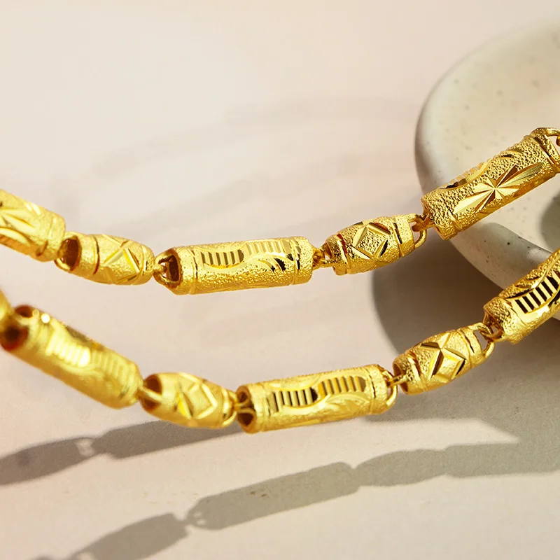Cylindrical olive beads tuhao necklace ancient method atmosphere men's chain ornaments 9999gold