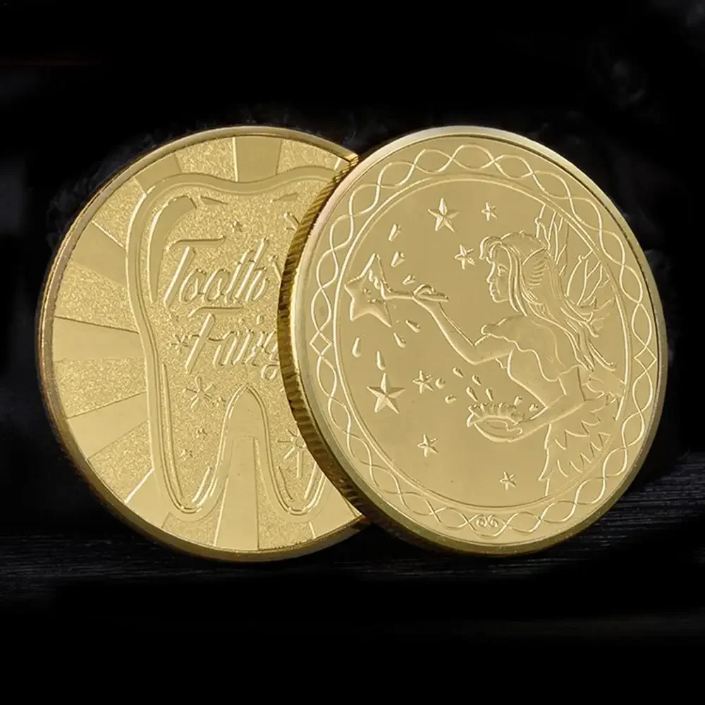 Tooth Fairy Gold Plated Commemorative Coin Creative Kids Tooth Change Gifts Physical Metal Coin Crypto Commemorative Coin