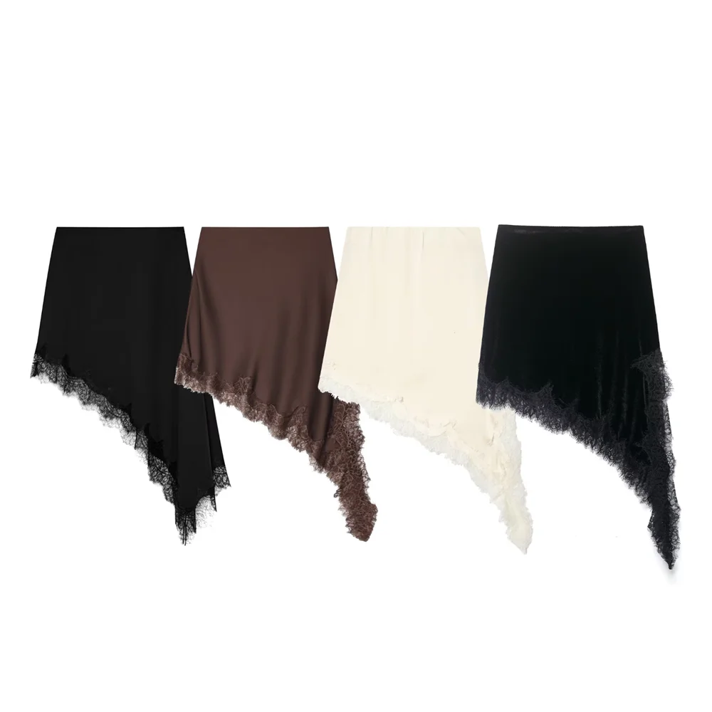 

Новая женская сексуальная облегающая универсальная короткая юбка со средней талией, асимметричная, с кружевными декоративными вставками и пэчворком, модель 2026 года