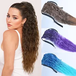 Synthetic Hair Ponytail Extension Ombre Color Blue Pink Long Curly Wavy Hair Ribbon Drawstring Pony Tail Hairpiece For Women