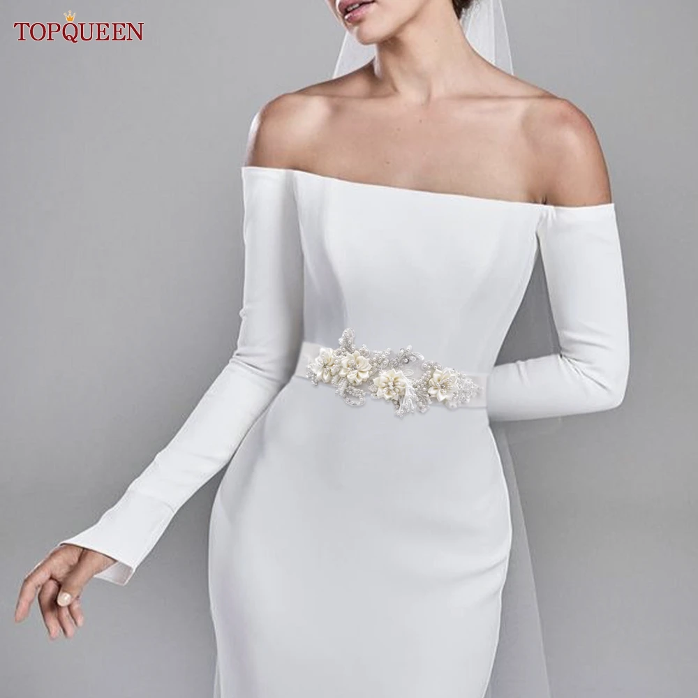 Topqueen Handgemaakte Kralen Bruidsriem Jurk Decoratie Riem Avondjurk Taille Accessoires Fancy Parel Applique Bruiloft Sjerp S346