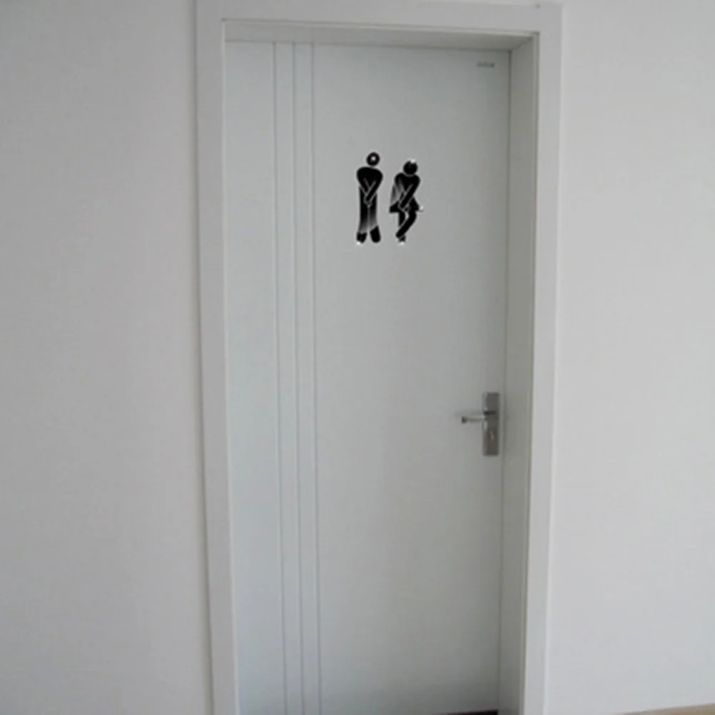 

2pcs Toilets WC Male and Female Identity 3D Mirror Wall Stickers for Home Toilets Bathroom Restroom Decor (Black)