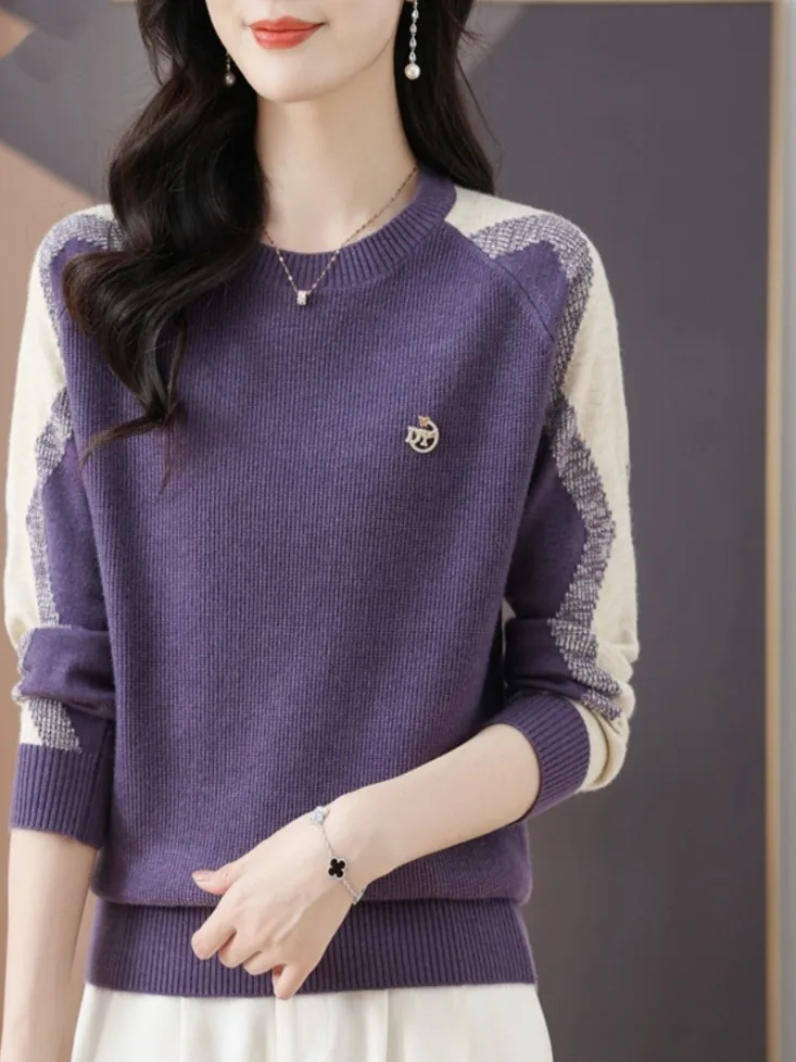 

Oulet Brand Women's Knitted Sweater f High Collar Patchwork Color Base irt Soft Wool Blend Commute Sle Inner Wear