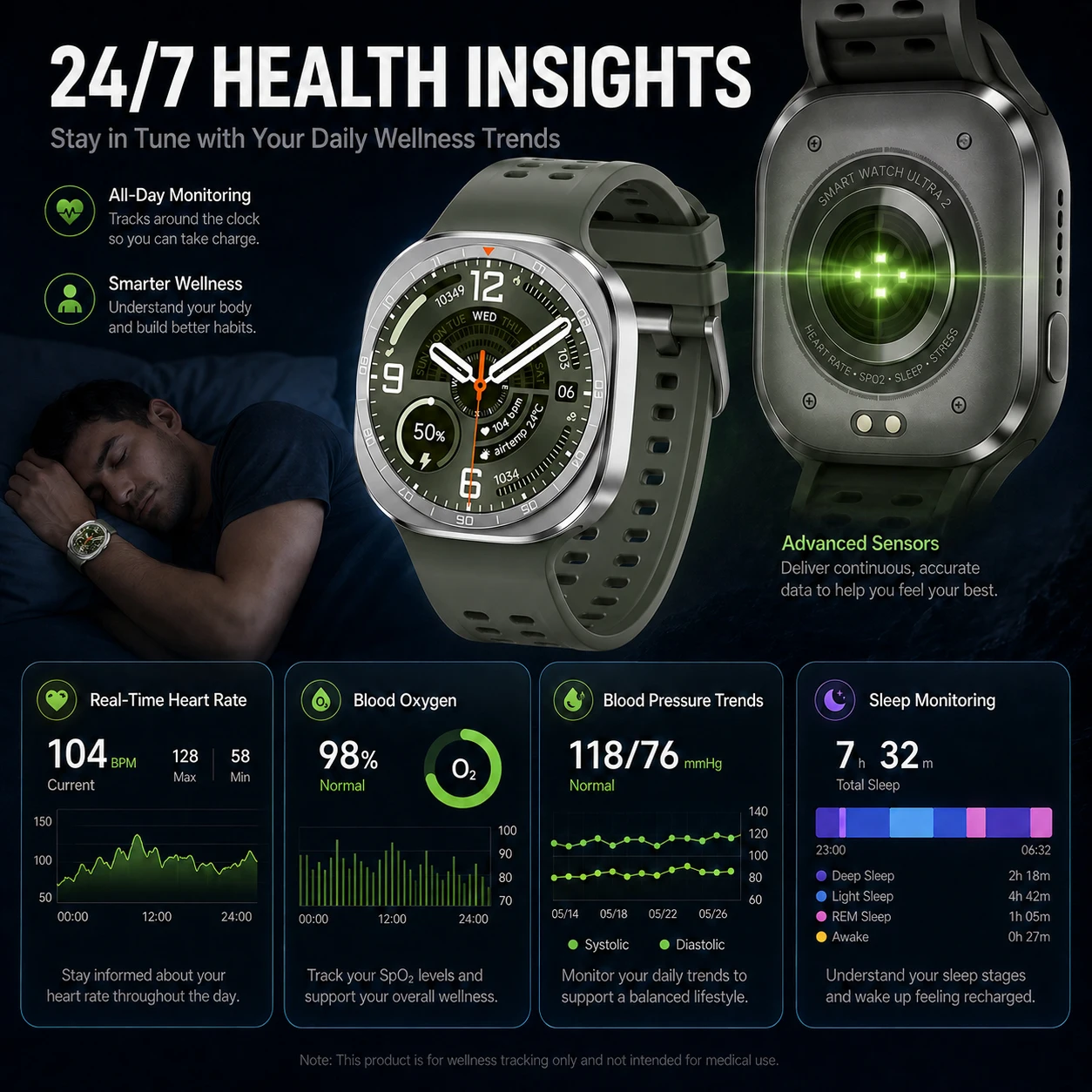 2026 Smart Watch Ultra 2 HD Screen IP68 Waterproof High-Precision Sensors Round-in-Square Design – Compatible with Android & IOS