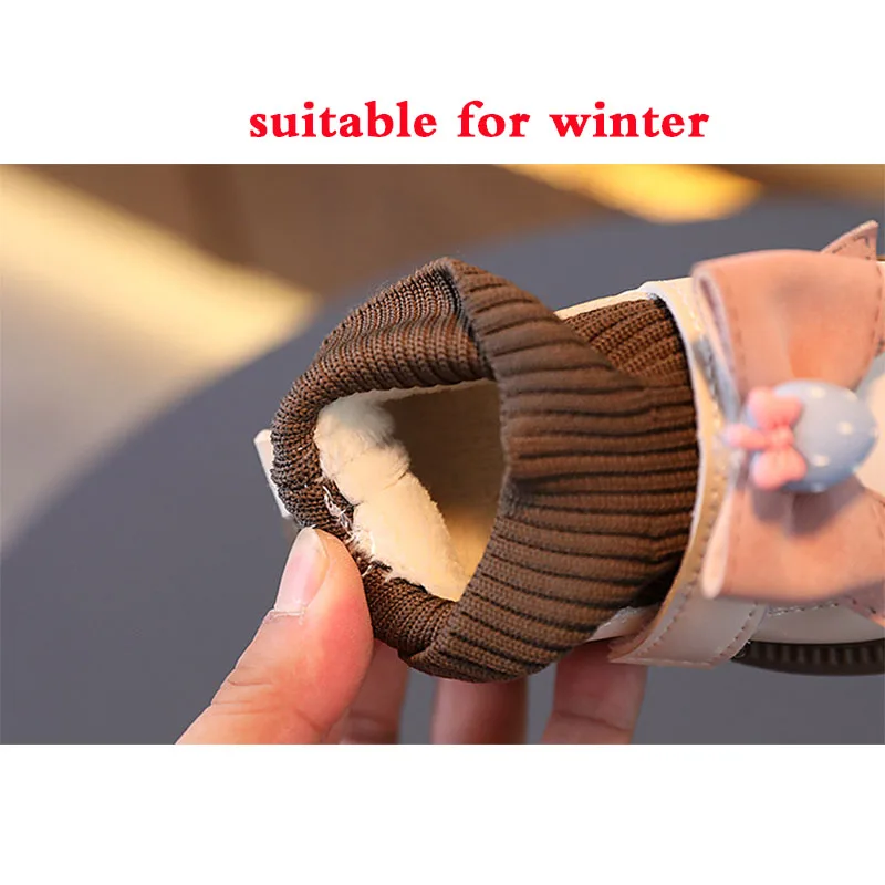 Winter Infant Girl\'s Sock Boots Chunky Bow Elegant Cute Children Casual Knitted Short Boot  Toddler Girl Patent Leather Shoes