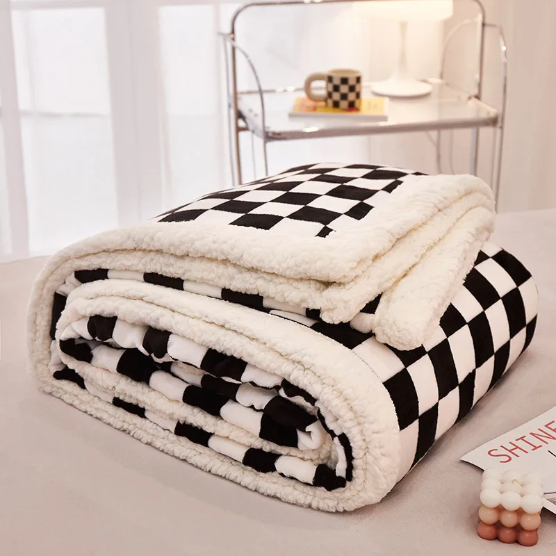 

Blankets for Winter Woven Plaid Blanket Double-layer Berber Fleece Printing Sofa Cover Blanket