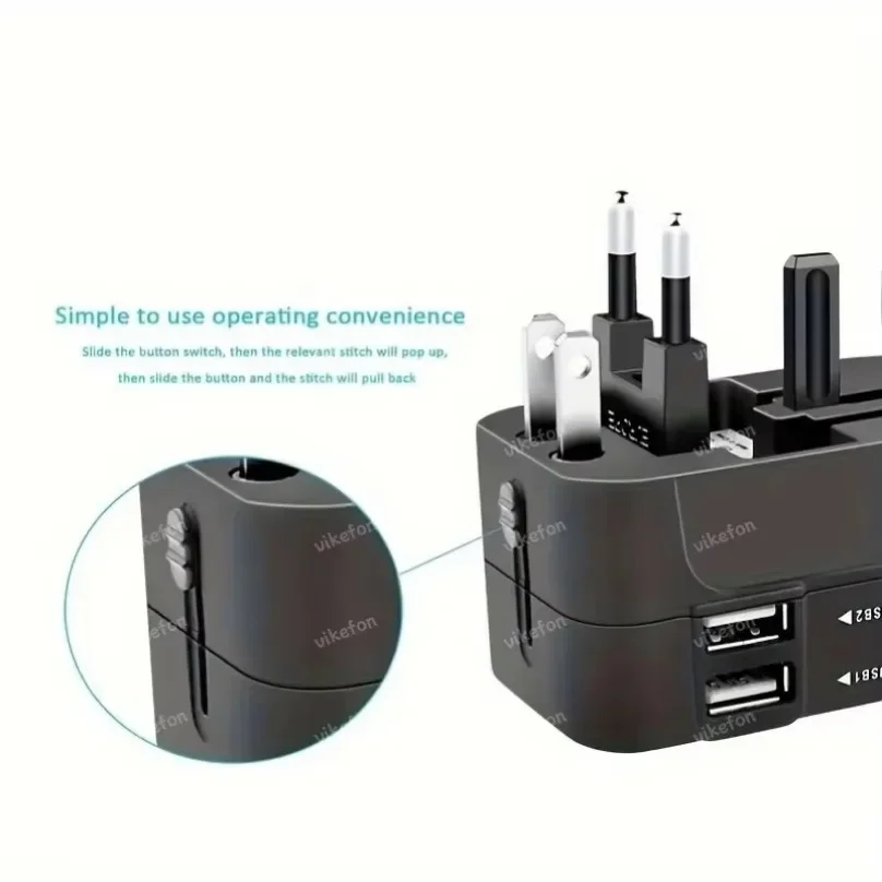 Foldable All-in-One 2.4A Dual USB-A International Travel Adapter Converter From EU/UK/US/AU To EU/UK/US//IT/CH/CL Plug Socket