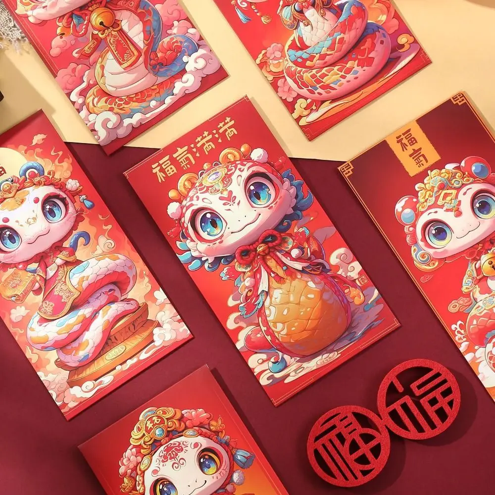 6 pçs tradicional 2025 cobra ano envelopes vermelhos bênção hongbao ano novo chinês bolso vermelho engrossado bom sorte pacotes vermelhos