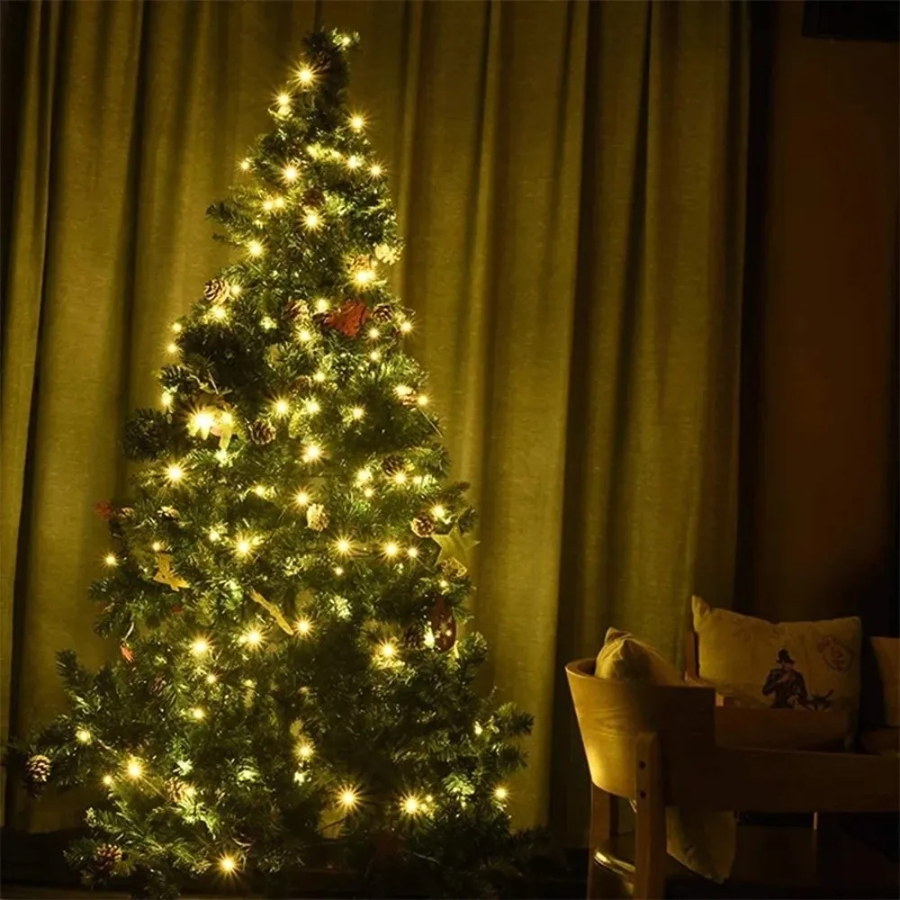 Luces de árbol de Navidad de hadas multicolores, luces de cadena LED con pilas impermeables, Mini cadena de luces de alambre verde