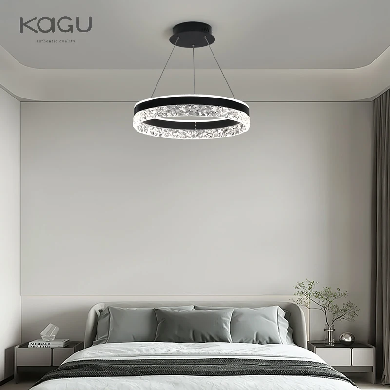 Minimalist Modern Led Chandelier Home Lighting Crystal Rings Ceiling Mounted Chandelier Lighting Hanging Lamp Black&White Frame