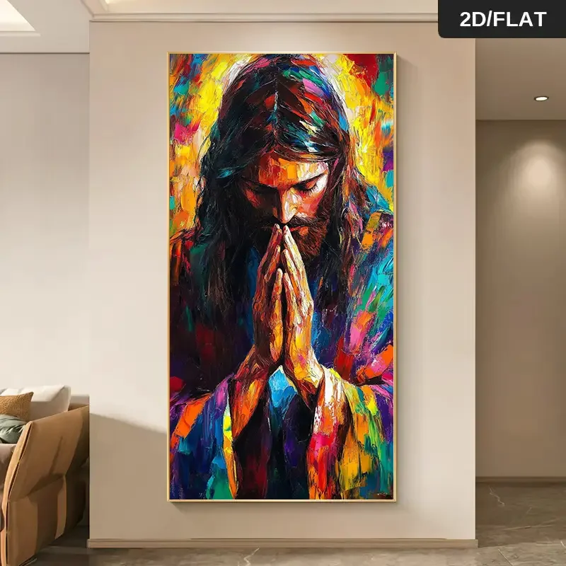 1pc (No frame),1pc Extra Large 70x140cm (27.5x55.1in) Jesus Prayer Canvas Painting - Modern Abstract Religious Wall Art with Vib
