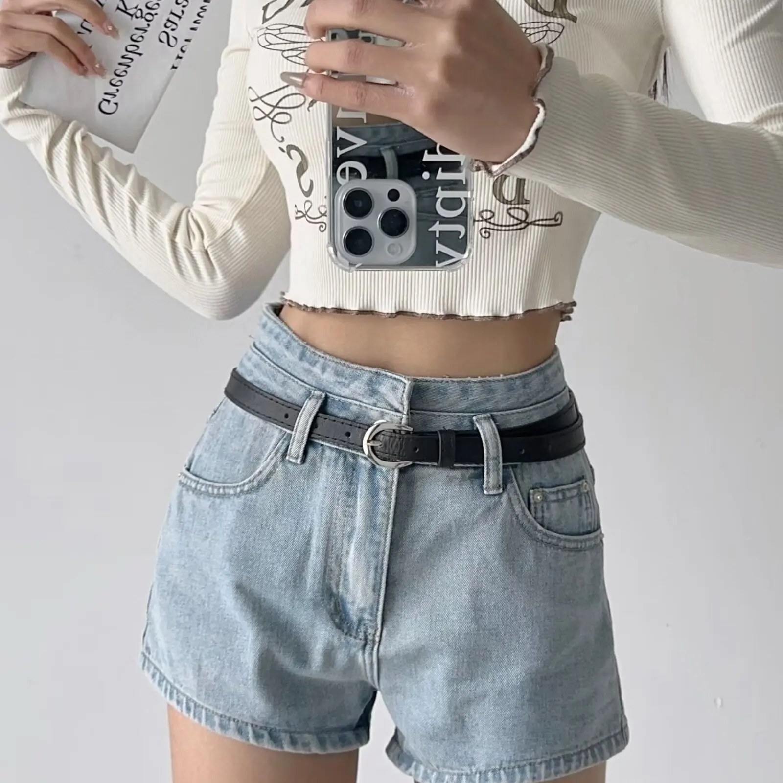 Cintura alta perna larga ort jeans para mulheres verão calças quentes retro rua sle emagrecimento a linha com cinto denim orts