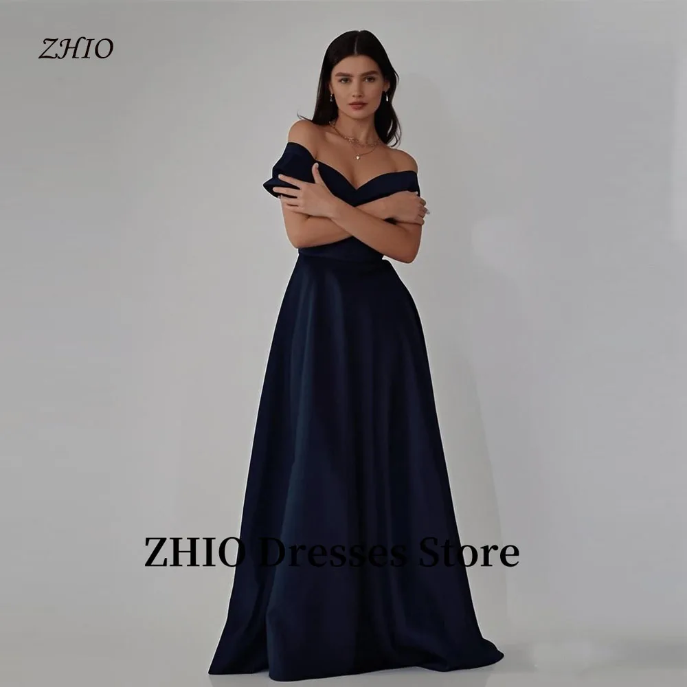 

ZHIO Sexy Off Shoulder Formal Evening Party Dresses Satin Sleeves Long Prom Gowns Formal Occasion Dress Plus Size Women Outfi