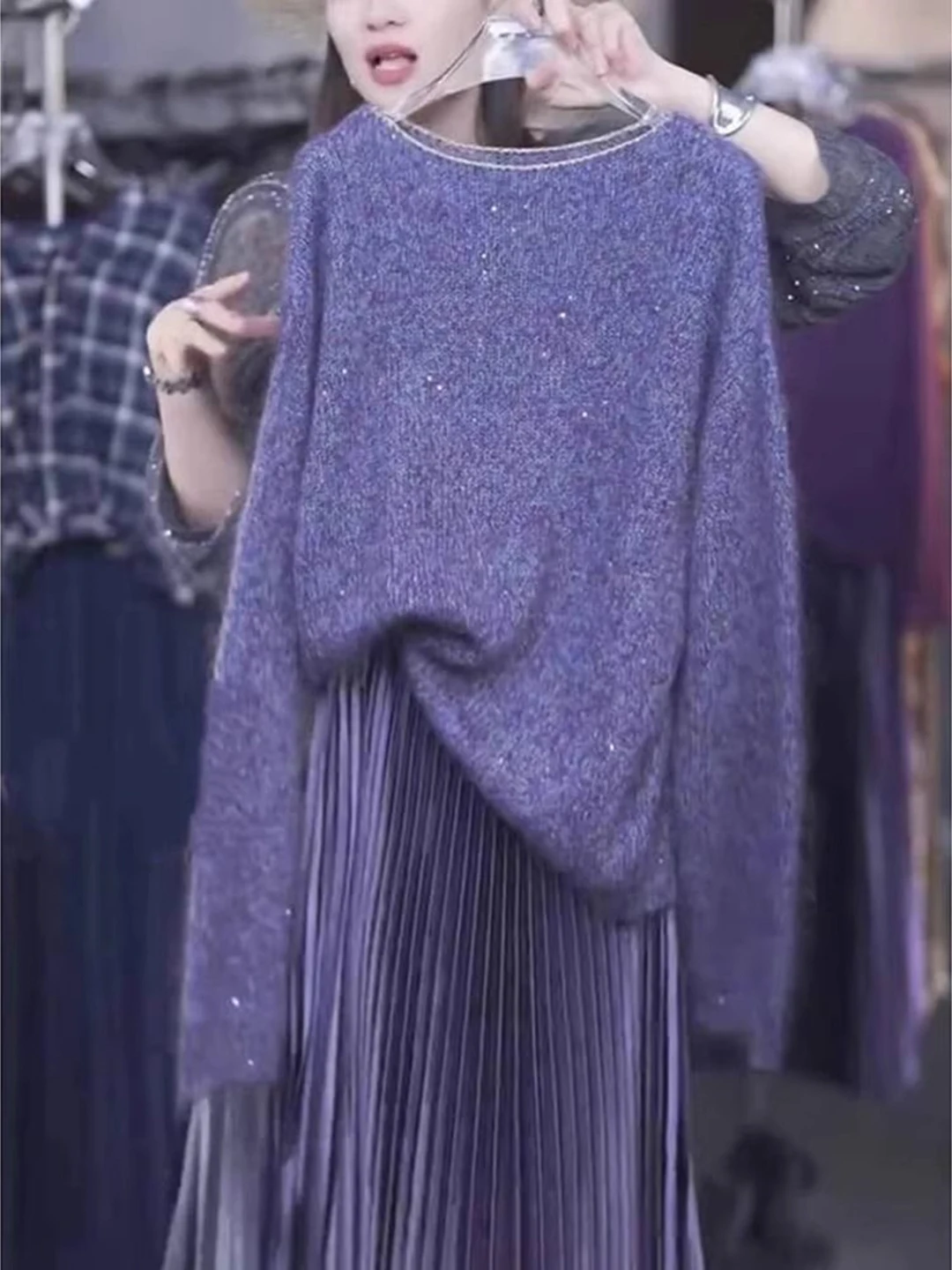 Unique Korean Style Purple Knitted Sweater Early Autumn Beautiful Fashionable Inner Wear Unique Maturity Light Unique Top