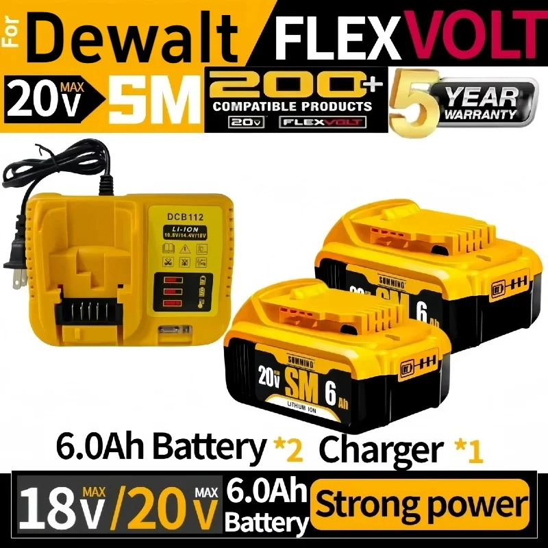 

100% Original 6000mAh 20V for Dewalt Power Tool Battery DCB206 20V 18.0Ah Battery DCB206 20V Battery DCB205 DCB200 +Charger