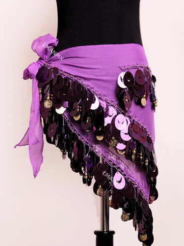 Traje de danza del vientre para mujer, cinturón de danza del vientre con lentejuelas, envoltura de cadera con borlas, cinturón de danza del vientre, bufanda Sexy para danza del vientre con moneda