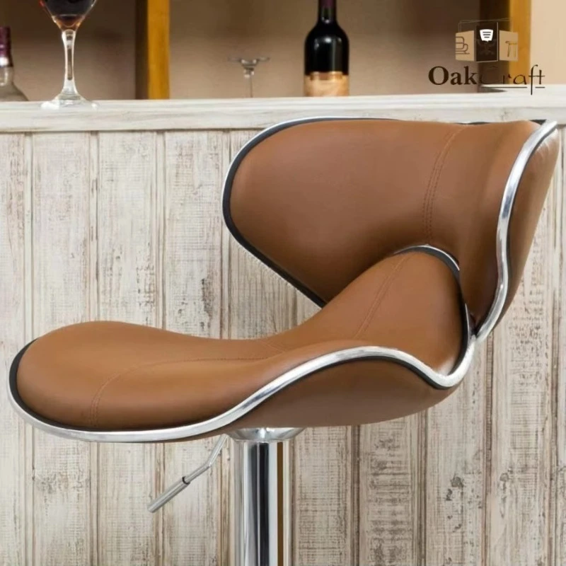 Stool chair with comfortable leather seat and aluminum footrest