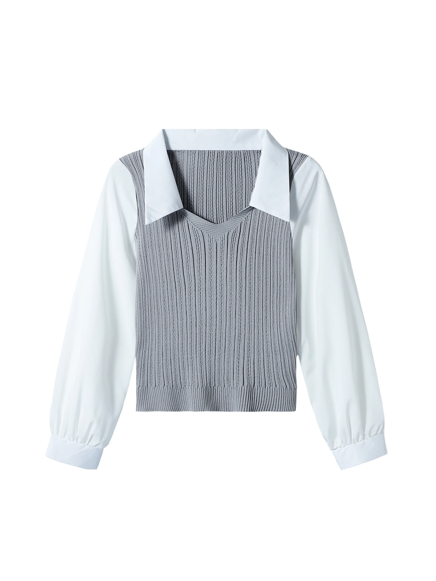 

Женские серые вязаные рубашки с воротником поло в стиле пэчворк, блузки Y2k, винтажная элегантная эстетичная рубашка с длинными рукавами 2000-х годов, весна-осень