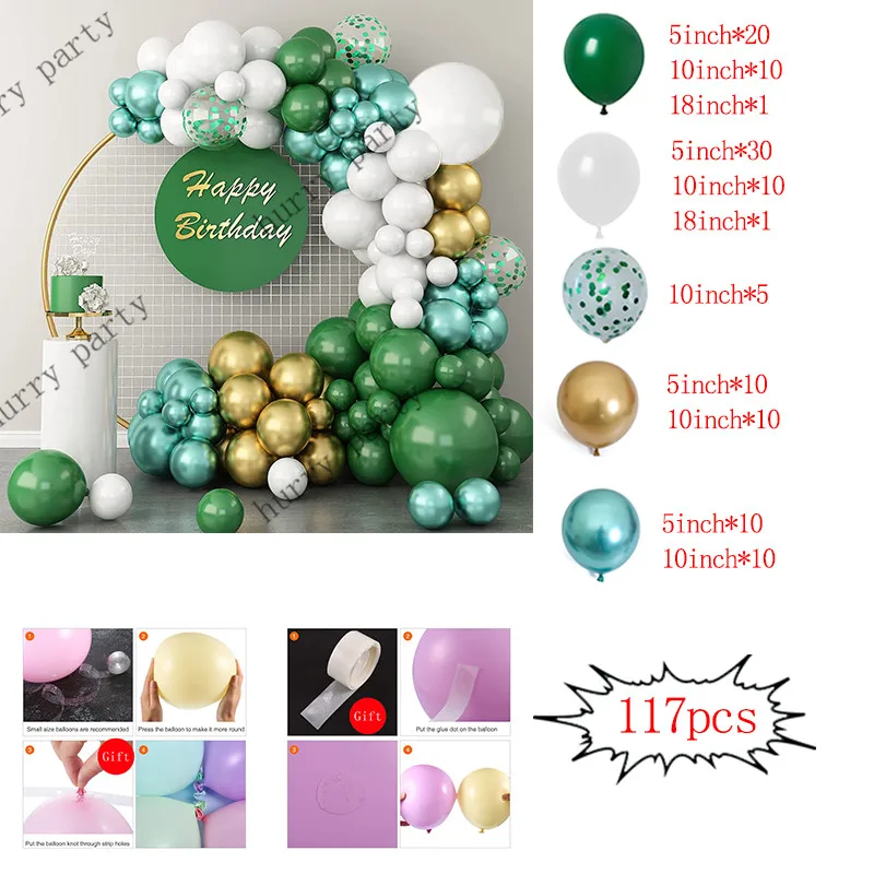 117Pcs Green Baby Happy Birthday Decoration Balloons Garland Kit Decorative Balloons For Wedding Party Decor Supplies