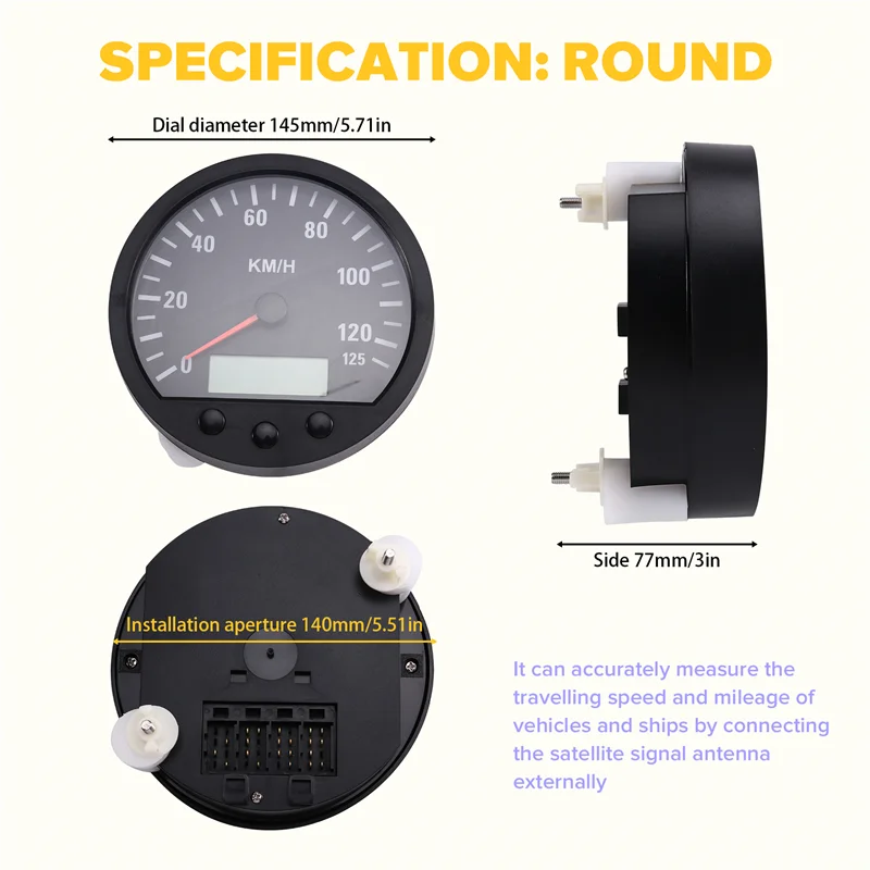 

Truck Odometer Speedometer With Backlight 140Mm Diameter Universal 0-125Km/H 9-36V