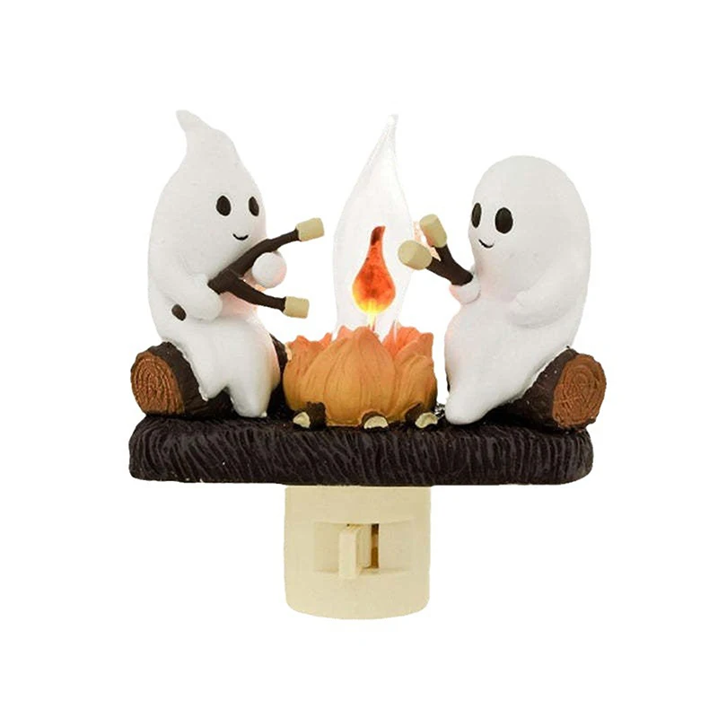 110V US Plug In Night Light Halloween Ghost Pumpkin Night Light Fashionable Ghost Campfire Nightlight Ghost Campfire Flickering