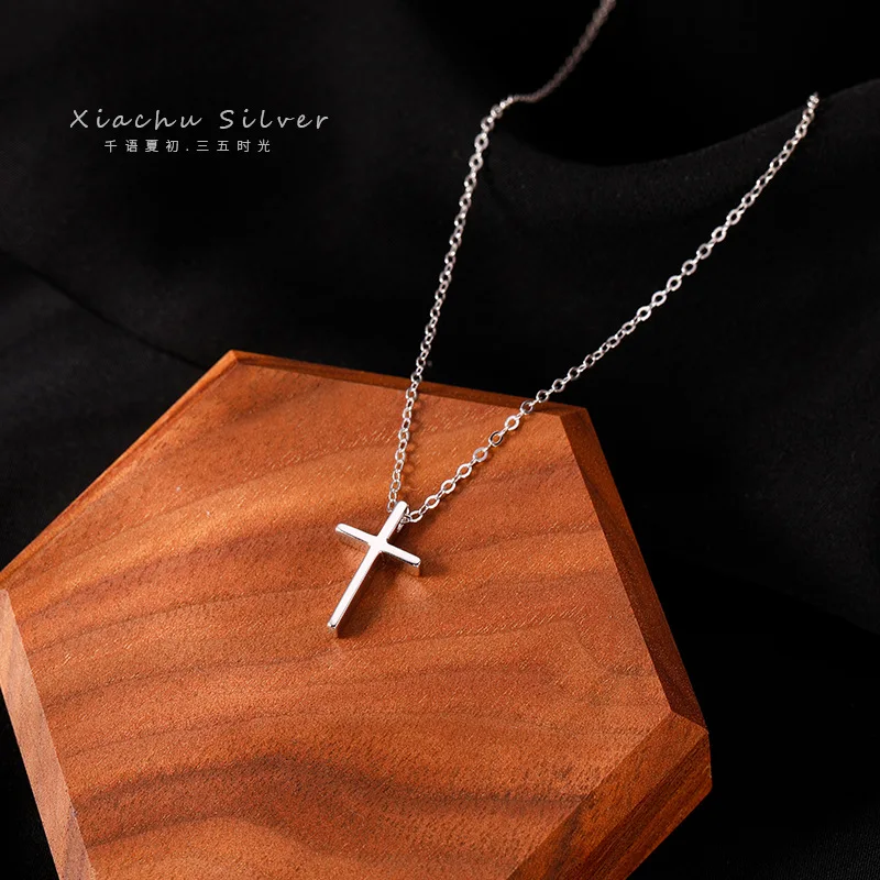 S925 reines Silber Halskette Kreuz Anhänger Schmuck